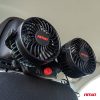 Ventilátor 12V szivargyújtós 2x10 cm (4") átmérőjű állítható rotorral, fejtámlára, 2db USB töltővel | AMIO