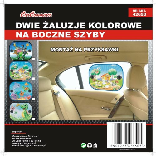 Napvédő oldalablakra, színes mintával gyerekeknek | 2 db tapadókorongos | 40x46 cm | CarCommerce