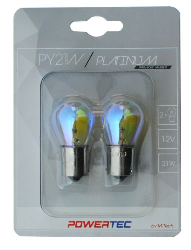 Izzó 12V 21W PY21W Powertec Platinum RAINBOW | 2db sárga | M-TECH