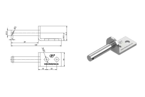 Oldalsó zsanér UZ-01A 12 mm, oldalsó csavarhelyekkel