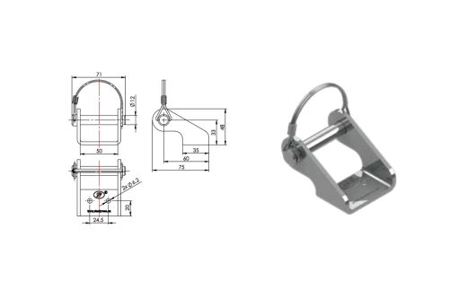 Oldalsó zsanértartó UZ-03A 12 mm, magas, csavarok + biztonsági huzal SPP