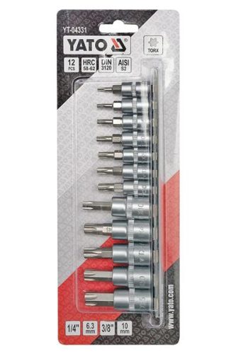 Bitfej készlet Torx 1/4" 3/8" dugófejjel 12 részes YATO 04331